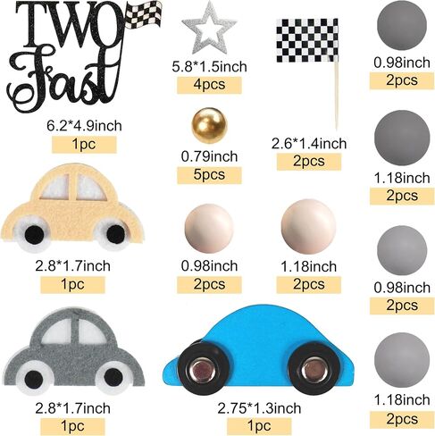 27 PCS Two Fast Cake Toppers Race Car 2nd Birthday Cake Decorations for Racing Car Checkered Flag Birthday Anniversary Party Decorations Supplies (01) in Saudi Arabia