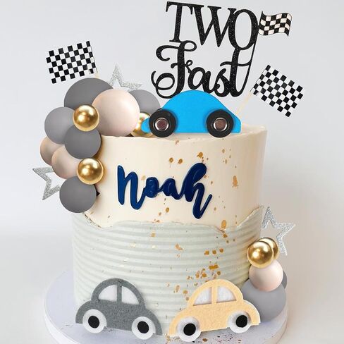 27 PCS Two Fast Cake Toppers Race Car 2nd Birthday Cake Decorations for Racing Car Checkered Flag Birthday Anniversary Party Decorations Supplies (01) in Saudi Arabia
