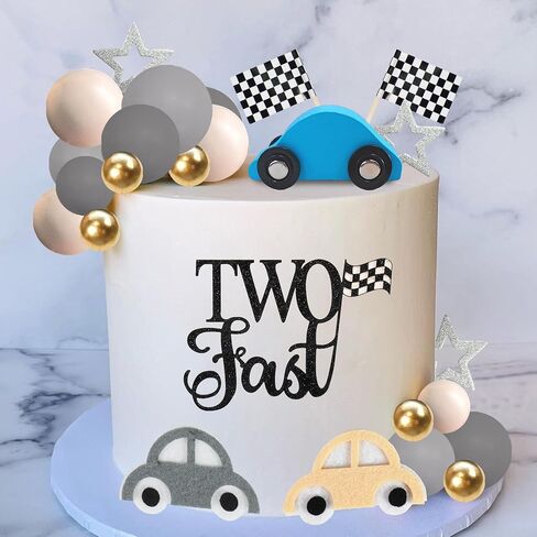 27 PCS Two Fast Cake Toppers Race Car 2nd Birthday Cake Decorations for Racing Car Checkered Flag Birthday Anniversary Party Decorations Supplies (01) in Saudi Arabia