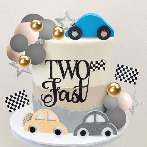 27 PCS Two Fast Cake Toppers Race Car 2nd Birthday Cake Decorations for Racing Car Checkered Flag Birthday Anniversary Party Decorations Supplies (01) in Saudi Arabia