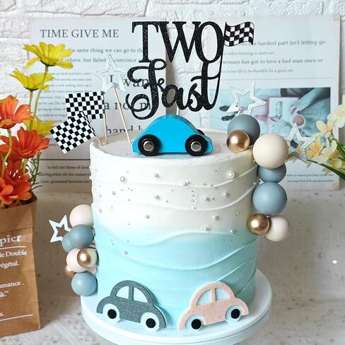 27 PCS Two Fast Cake Toppers Race Car 2nd Birthday Cake Decorations for Racing Car Checkered Flag Birthday Anniversary Party Decorations Supplies (01) in Saudi Arabia