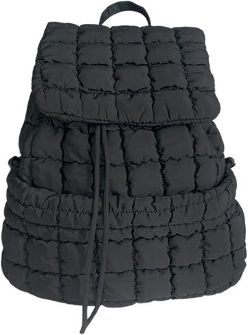 Black Quilted Backpack for Women, Lightweight Puffer Travel Backpack, Gym Bag, Hiking Bag in Saudi Arabia