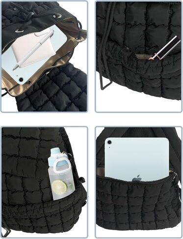 Black Quilted Backpack for Women, Lightweight Puffer Travel Backpack, Gym Bag, Hiking Bag in Saudi Arabia