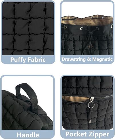 Black Quilted Backpack for Women, Lightweight Puffer Travel Backpack, Gym Bag, Hiking Bag in Saudi Arabia