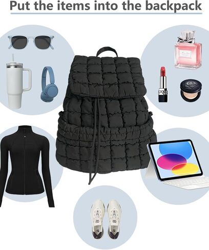 Black Quilted Backpack for Women, Lightweight Puffer Travel Backpack, Gym Bag, Hiking Bag in Saudi Arabia