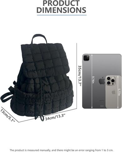 Black Quilted Backpack for Women, Lightweight Puffer Travel Backpack, Gym Bag, Hiking Bag in Saudi Arabia