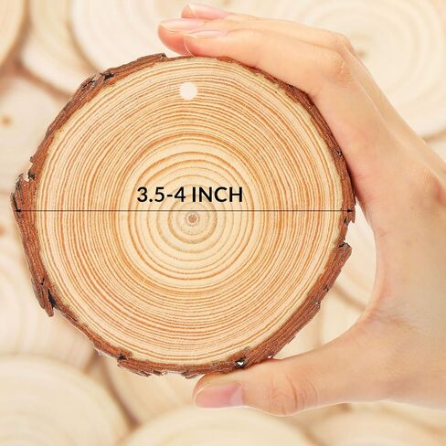 50 Pcs Natural Wood Slices 3.5-4 Inch Unfinished Wood Rounds Predrilled Wood Circles Wooden Ornaments for Crafts Rustic DIY Christmas Ornaments with Twine for Painting Coaster Craft Supplies in Saudi Arabia