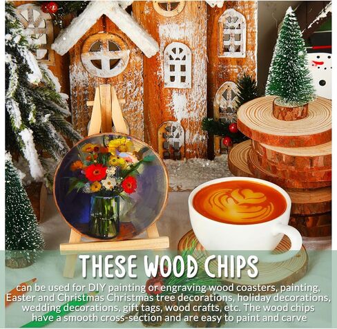 50 Pcs Natural Wood Slices 3.5-4 Inch Unfinished Wood Rounds Predrilled Wood Circles Wooden Ornaments for Crafts Rustic DIY Christmas Ornaments with Twine for Painting Coaster Craft Supplies in Saudi Arabia
