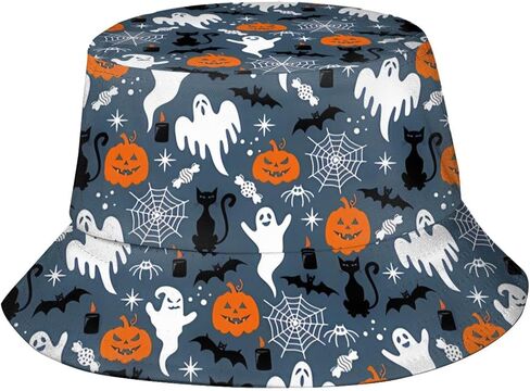 Halloween Pumpkin Bucket Hat for Men Women Teenagers, Funny Unisex Print Halloween Reversible Bucket Hat in Saudi Arabia