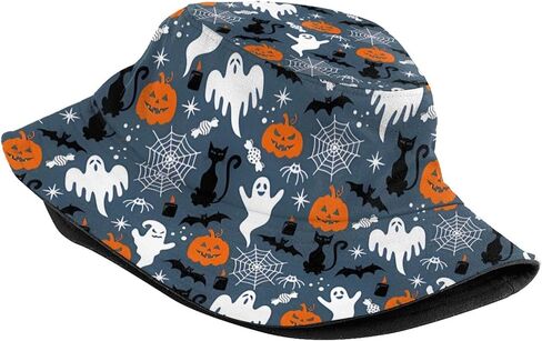 Halloween Pumpkin Bucket Hat for Men Women Teenagers, Funny Unisex Print Halloween Reversible Bucket Hat in Saudi Arabia