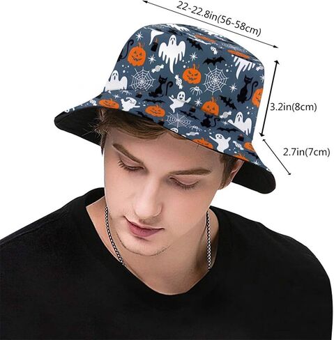 Halloween Pumpkin Bucket Hat for Men Women Teenagers, Funny Unisex Print Halloween Reversible Bucket Hat in Saudi Arabia