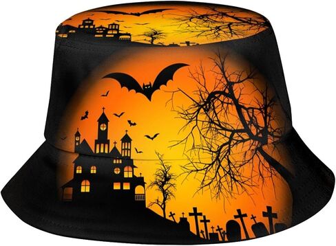 Halloween Pumpkin Bucket Hat for Men Women Teenagers, Funny Unisex Print Halloween Reversible Bucket Hat in Saudi Arabia