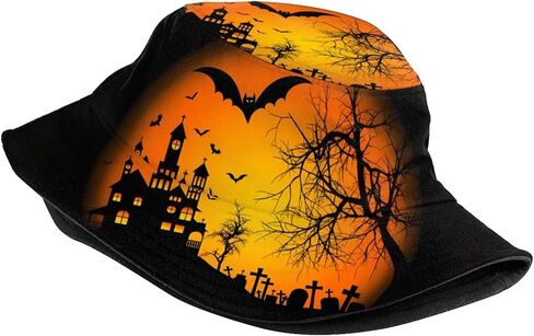 Halloween Pumpkin Bucket Hat for Men Women Teenagers, Funny Unisex Print Halloween Reversible Bucket Hat in Saudi Arabia