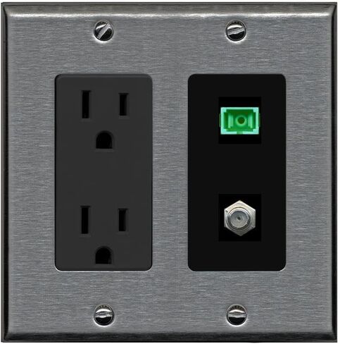 RiteAV - 1 Port SC-APC Fiber Multimode Simplex 1 Port Coax Cable TV- F-Type Decorative White Wall Plate - Bracket Included in Kuwait