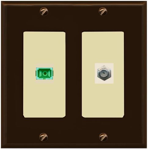 RiteAV - 1 Port SC-APC Fiber Multimode Simplex 1 Port Coax Cable TV- F-Type Decorative White Wall Plate - Bracket Included in Kuwait
