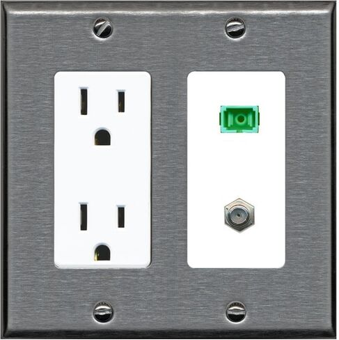 RiteAV - 1 Port SC-APC Fiber Multimode Simplex 1 Port Coax Cable TV- F-Type Decorative White Wall Plate - Bracket Included in Kuwait
