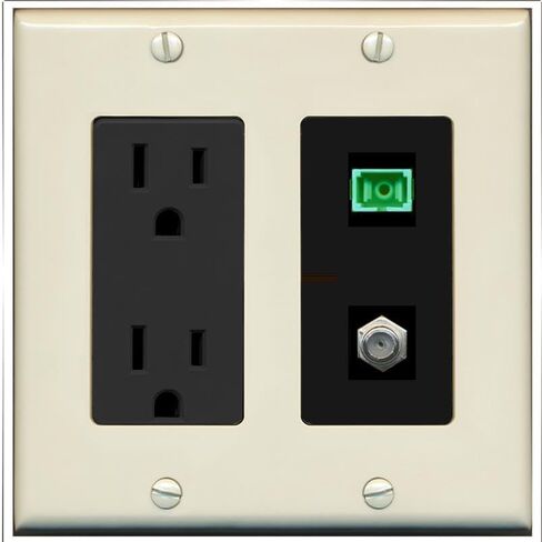 RiteAV - 1 Port SC-APC Fiber Multimode Simplex 1 Port Coax Cable TV- F-Type Decorative White Wall Plate - Bracket Included in Kuwait