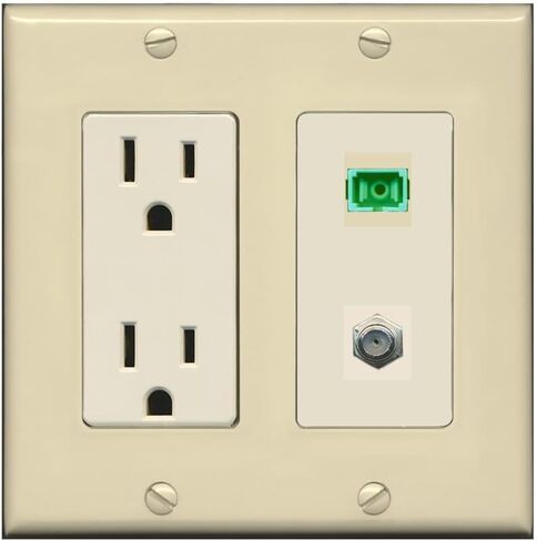 RiteAV - 1 Port SC-APC Fiber Multimode Simplex 1 Port Coax Cable TV- F-Type Decorative White Wall Plate - Bracket Included in Kuwait