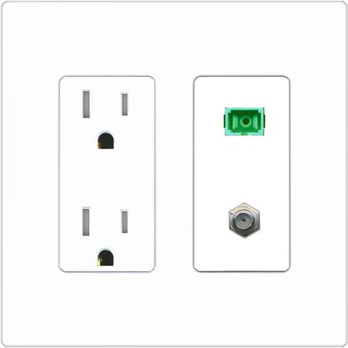 RiteAV - 1 Port SC-APC Fiber Multimode Simplex 1 Port Coax Cable TV- F-Type Decorative White Wall Plate - Bracket Included in Kuwait