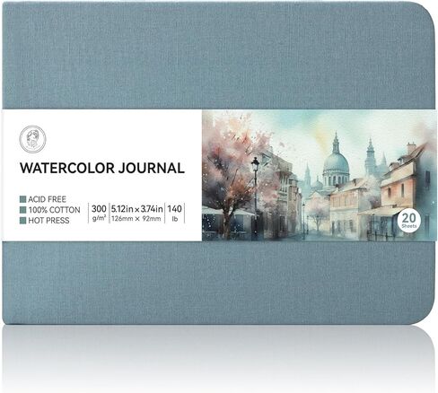 دفتر رسم بالألوان المائية من Lightwish، لوازم فنية بالضغط الساخن مصنوعة من القطن بنسبة 100%، مجلة ورقية بألوان مائية مقاس 3.8 * 5.1 بوصة، 20 ورقة (140 رطل/300 جرامًا للمتر المربع)، خالية من الأحماض للألوان المائية والغواش والأكريليك in Kuwait