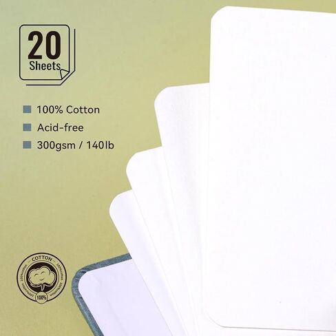 دفتر رسم بالألوان المائية من Lightwish، لوازم فنية بالضغط الساخن مصنوعة من القطن بنسبة 100%، مجلة ورقية بألوان مائية مقاس 3.8 * 5.1 بوصة، 20 ورقة (140 رطل/300 جرامًا للمتر المربع)، خالية من الأحماض للألوان المائية والغواش والأكريليك in Kuwait