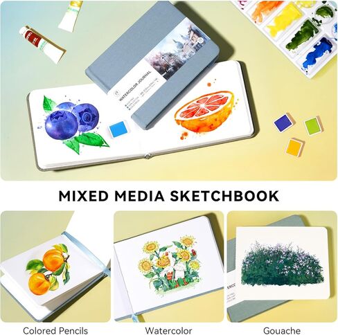 دفتر رسم بالألوان المائية من Lightwish، لوازم فنية بالضغط الساخن مصنوعة من القطن بنسبة 100%، مجلة ورقية بألوان مائية مقاس 3.8 * 5.1 بوصة، 20 ورقة (140 رطل/300 جرامًا للمتر المربع)، خالية من الأحماض للألوان المائية والغواش والأكريليك in Kuwait