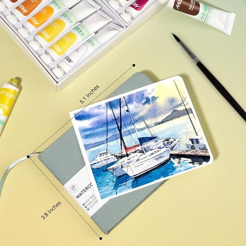 دفتر رسم بالألوان المائية من Lightwish، لوازم فنية بالضغط الساخن مصنوعة من القطن بنسبة 100%، مجلة ورقية بألوان مائية مقاس 3.8 * 5.1 بوصة، 20 ورقة (140 رطل/300 جرامًا للمتر المربع)، خالية من الأحماض للألوان المائية والغواش والأكريليك in Kuwait