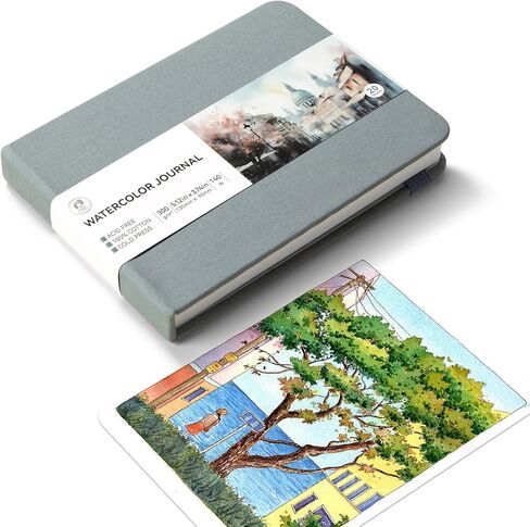 دفتر رسم بالألوان المائية من Lightwish، لوازم فنية بالضغط الساخن مصنوعة من القطن بنسبة 100%، مجلة ورقية بألوان مائية مقاس 3.8 * 5.1 بوصة، 20 ورقة (140 رطل/300 جرامًا للمتر المربع)، خالية من الأحماض للألوان المائية والغواش والأكريليك in Kuwait