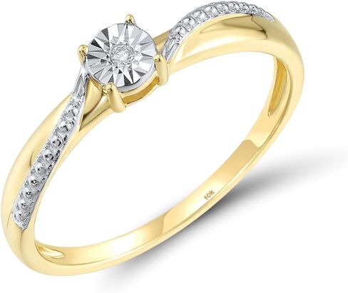 Santuzza 10K Solid Gold Two Tone Solitaire Genuine Diamond Dainty Ring for Women in Kuwait