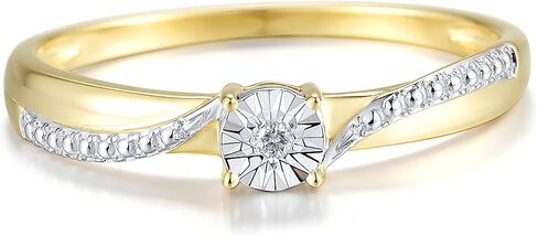 Santuzza 10K Solid Gold Two Tone Solitaire Genuine Diamond Dainty Ring for Women in Kuwait