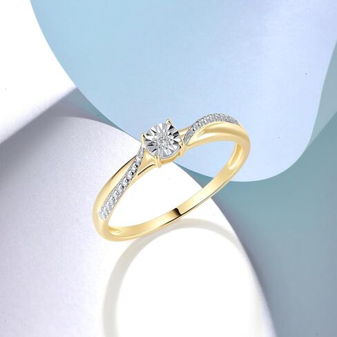 Santuzza 10K Solid Gold Two Tone Solitaire Genuine Diamond Dainty Ring for Women in Kuwait