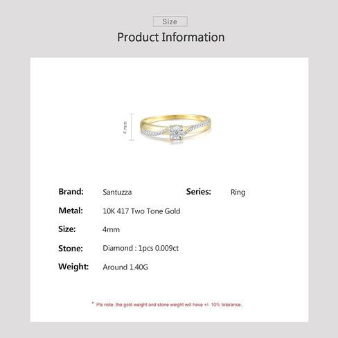 Santuzza 10K Solid Gold Two Tone Solitaire Genuine Diamond Dainty Ring for Women in Kuwait