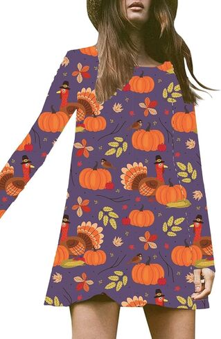 Women Happy Thanksgiving Pumpkin Tunic Dress Turkey Gobble Harvest Floral Mini Dress Thankful Grateful Fall Dresses in Saudi Arabia