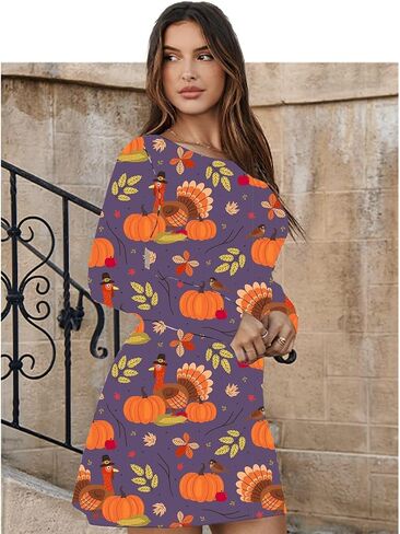 Women Happy Thanksgiving Pumpkin Tunic Dress Turkey Gobble Harvest Floral Mini Dress Thankful Grateful Fall Dresses in Saudi Arabia