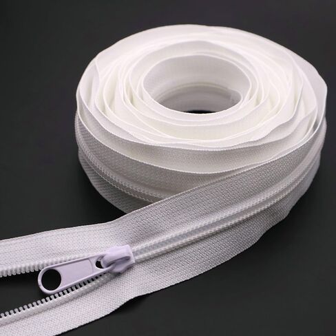 #5 White Nylon Coil Zippers by The Yard 10 Yards Bulk Zippers with 25pcs Zipper Pulls Sliders for DIY Sewing Crafts Bags Purses YIGUANXIN in Kuwait