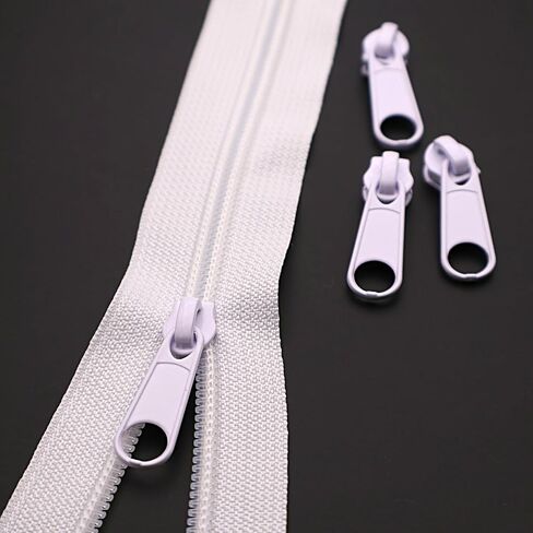 #5 White Nylon Coil Zippers by The Yard 10 Yards Bulk Zippers with 25pcs Zipper Pulls Sliders for DIY Sewing Crafts Bags Purses YIGUANXIN in Kuwait