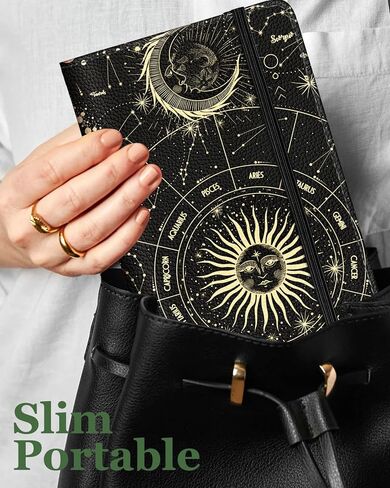 Slohif Business Card Book Holder Organizer - Black Moon Sun Print Leather Books Binder Holds 240 Cards Credit Gifts Card With Sticky Notes Graded Stickers Notepad in Kuwait