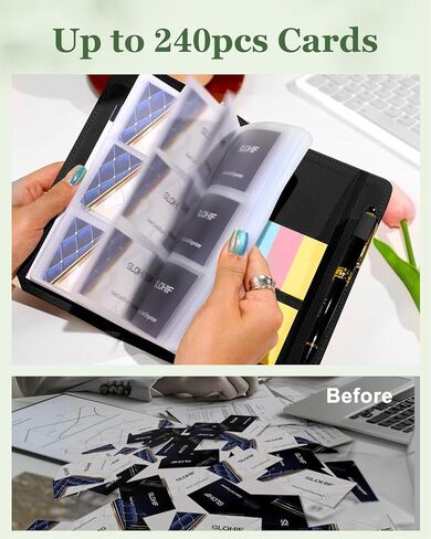 Slohif Business Card Book Holder Organizer - Black Moon Sun Print Leather Books Binder Holds 240 Cards Credit Gifts Card With Sticky Notes Graded Stickers Notepad in Kuwait