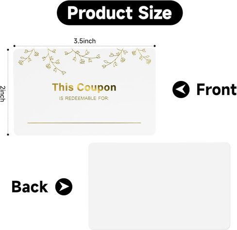 KINGLAKE GARDEN 100PCS Blank Coupon Cards 3.5'' x2'' Redeem Gift Card Coupon Book Gift Voucher Gift Certificates for Him, Her, Mom, Wife, Husband, Business, Spas, Christmas (Gold) in Kuwait