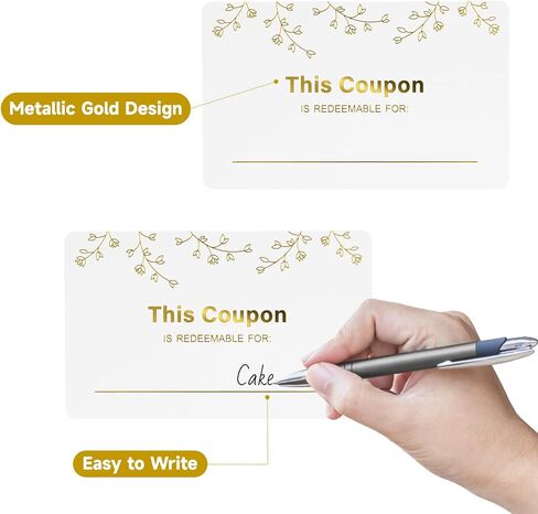 KINGLAKE GARDEN 100PCS Blank Coupon Cards 3.5'' x2'' Redeem Gift Card Coupon Book Gift Voucher Gift Certificates for Him, Her, Mom, Wife, Husband, Business, Spas, Christmas (Gold) in Kuwait