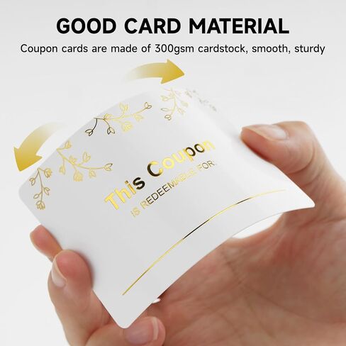 KINGLAKE GARDEN 100PCS Blank Coupon Cards 3.5'' x2'' Redeem Gift Card Coupon Book Gift Voucher Gift Certificates for Him, Her, Mom, Wife, Husband, Business, Spas, Christmas (Gold) in Kuwait
