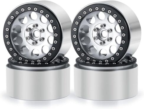 RCLIONS 4 قطع عجلات Beadlock 2.2 بوصة 35 مم RC 2.2 إطارات ألومنيوم لسيارة شاحنة زاحفة محورية RR10 90048/90018 TRX4 1/10th RC (فضي) in Saudi Arabia