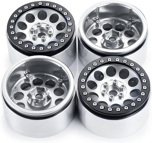 RCLIONS 4 قطع عجلات Beadlock 2.2 بوصة 35 مم RC 2.2 إطارات ألومنيوم لسيارة شاحنة زاحفة محورية RR10 90048/90018 TRX4 1/10th RC (فضي) in Saudi Arabia
