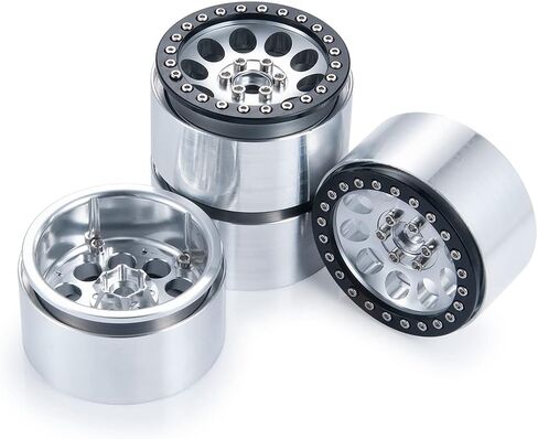 RCLIONS 4 قطع عجلات Beadlock 2.2 بوصة 35 مم RC 2.2 إطارات ألومنيوم لسيارة شاحنة زاحفة محورية RR10 90048/90018 TRX4 1/10th RC (فضي) in Saudi Arabia