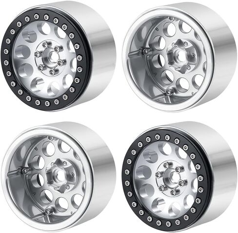 RCLIONS 4 قطع عجلات Beadlock 2.2 بوصة 35 مم RC 2.2 إطارات ألومنيوم لسيارة شاحنة زاحفة محورية RR10 90048/90018 TRX4 1/10th RC (فضي) in Saudi Arabia
