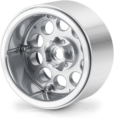 RCLIONS 4 قطع عجلات Beadlock 2.2 بوصة 35 مم RC 2.2 إطارات ألومنيوم لسيارة شاحنة زاحفة محورية RR10 90048/90018 TRX4 1/10th RC (فضي) in Saudi Arabia