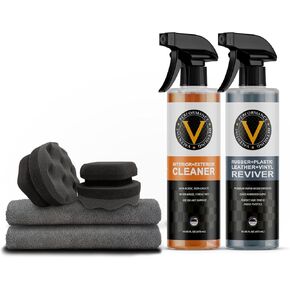 VPD Interior Kit - Complete Car Detailing Kit, Interior & Exterior Cleaner, Rubber Vinyl Plastic Reviver, Microfiber Warp Edgeless Towels, Waxing & Tire Sponge Applicators, For Ultimate Vehicle Care