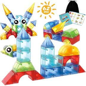 62PCS Magnetic Blocks for Toddlers Toys, 3D Translucent Magnet Building Cubes Set, Toddler Toys Games Sensory Toys for Toddlers Magnetic Blocks for Kids Age 3-5 4-8