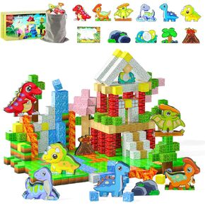 Magnetic Blocks - 110PCS Dinosaur Magnet World Set, Magnetic Building Blocks Cubes for Kids Ages 3-5 6-8, STEM Sensory Toys for Toddlers Boys Gilrs Present, Classroom Must Haves Construction Games