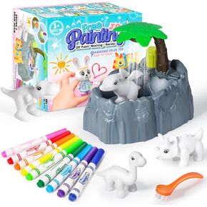 Kids Pet Washable Recolor Paint Arts and Crafts Toys, Creative DIY Painting Kits Set for Toddlers Kids, Gift for Boys Girls Age 2 3 4 5 |with 4 Figurines, 9 Washable Markers, 1 Brush & 1 Tub
